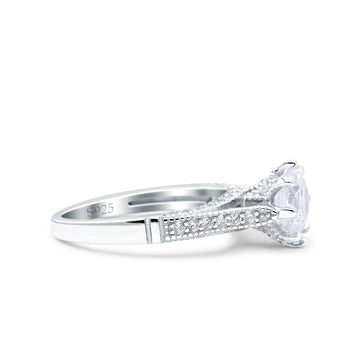 Art Deco Wedding Engagement Bridal Ring Simulated Cubic Zirconia 925 Sterling Silver